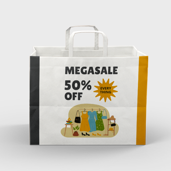 Fully Printed Flat Handle Paper Bag 32X22X25CM
