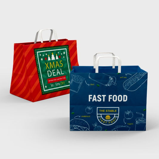 Fully Printed Flat Handle Paper Bag 32X22X25CM